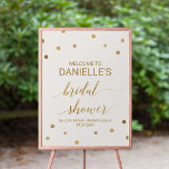 Pôster Gold Polka Dots Bridal Shower Welcome<br><div class="desc">This gold polka dots bridal shower welcome poster is perfect for an elegant wedding shower. The simple design features chic gold confetti on a creamy champagne background with beautiful faux gold foil calligraphy. Customize the poster with the name of the bride-to-be, and the date and location of the bridal shower....</div>