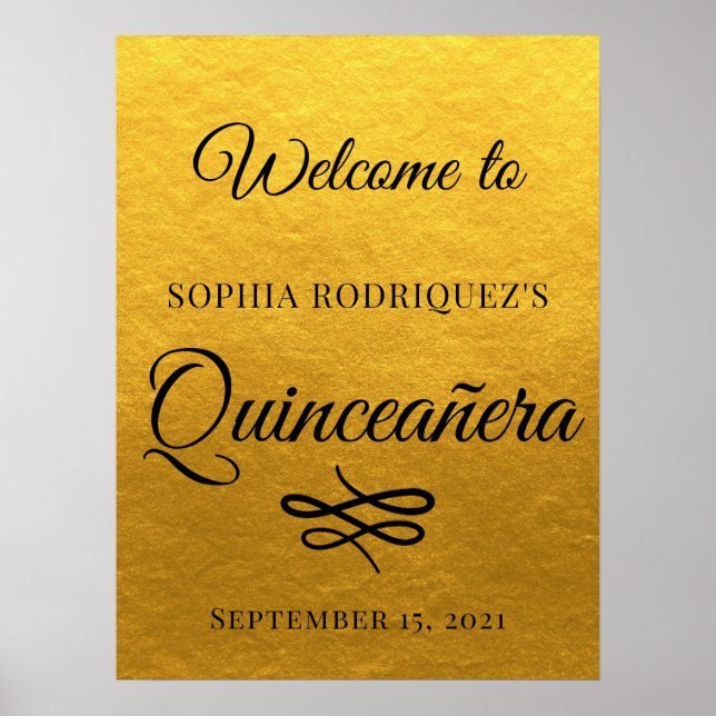Poster Gold Quinceañera 15th Birthday Welcome (Frente)
