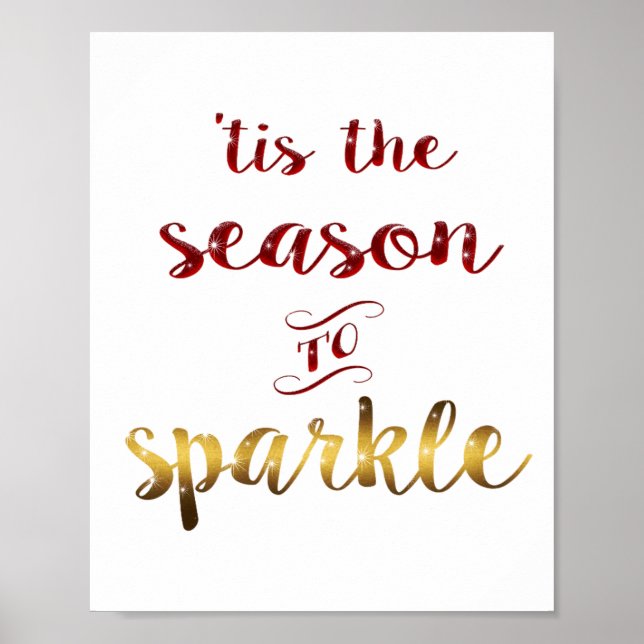 Poster Gold Red Tis The Season To Sparkle Handwriting  (Frente)