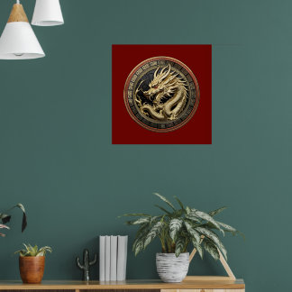 Poster Gold Sacred Eastern Dragon Medallion