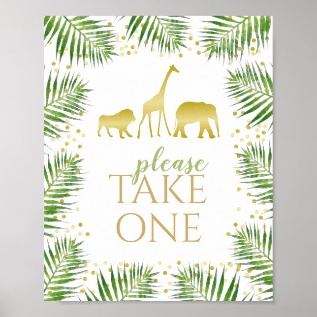 Poster Gold Safari Baby Shower Favors Take One Sign (Frente)