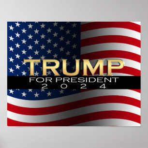 Pôster Gold w/Flag Donald Trump for President 2016