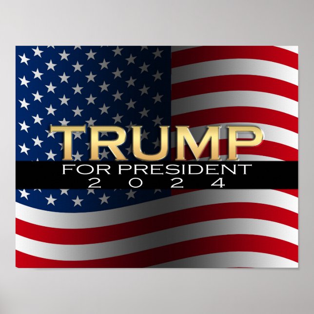 Pôster Gold w/Flag Donald Trump for President 2016 (Frente)