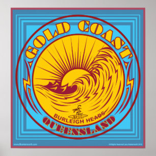 PÔSTER GOLDCOAST, VICTORIA, AUSTRÁLIA, SURFANDO