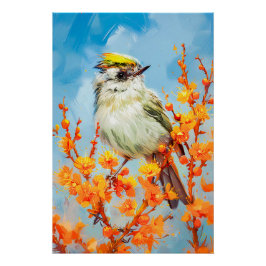 Pôster Goldcrest em pintura impressionista no inverno