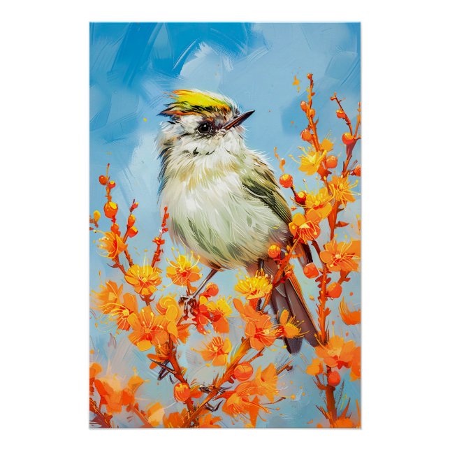 Pôster Goldcrest em pintura impressionista no inverno (Frente)