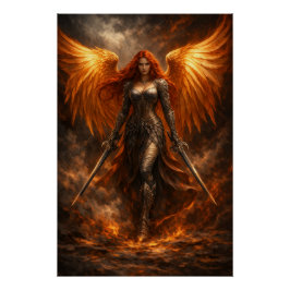 Pôster Golden Angel of Fire | Epic Fantasy Wall Art
