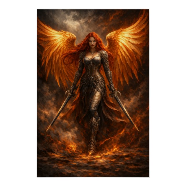 Pôster Golden Angel of Fire | Epic Fantasy Wall Art (Frente)