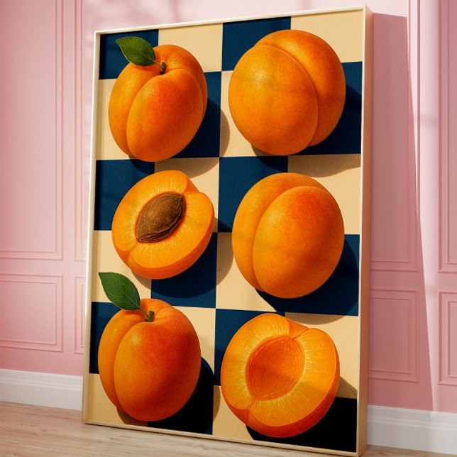 Poster Golden Apricot Checkerboard Art Print, Kitchen  (Apricots)