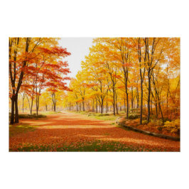 Pôster Golden Autumn Tree-lined Path Poster