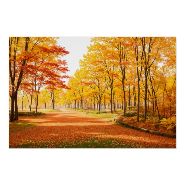 Pôster Golden Autumn Tree-lined Path Poster (Frente)