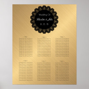 Poster Golden Black Lace Circle Wedding Seating Chart