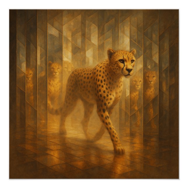Pôster Golden Cheetah in a Mirror Maze – GeoWild Art (Frente)