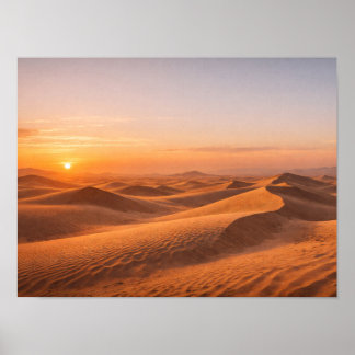 Poster Golden Desert Sand Dunes Sunset Horizon