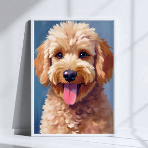 Poster Golden Doodle   Pintura em Aquarela de Cachorro Pe