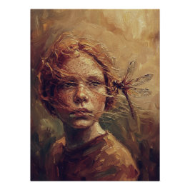 Pôster Golden Dragonfly Whisper – Warm Impressionist Oil 