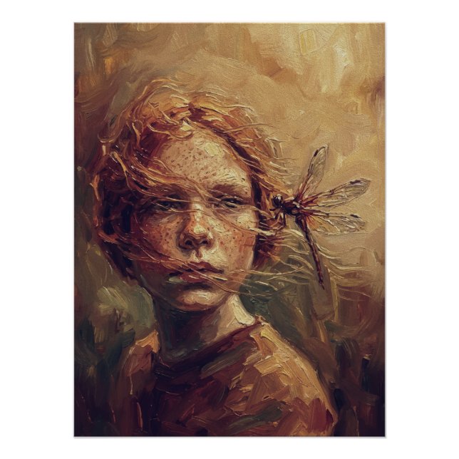 Pôster Golden Dragonfly Whisper – Warm Impressionist Oil  (Frente)