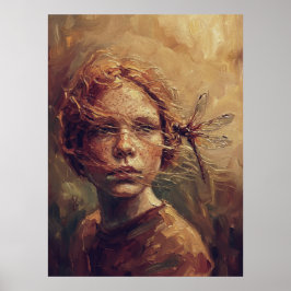 Poster Golden Dragonfly Whisper – Warm Impressionist Oil 