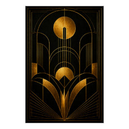 Pôster Golden Eclipse Art Deco Poster