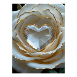 Pôster Golden-Edged Purity Crystal Heart Rose Poster