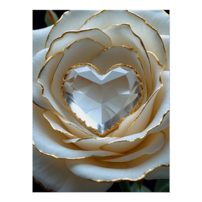 Pôster Golden-Edged Purity Crystal Heart Rose Poster (Frente)