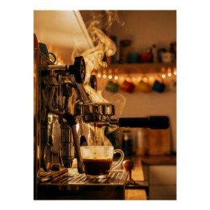 Pôster Golden Espresso Ritual – Cartaz de Arte de Café Qu