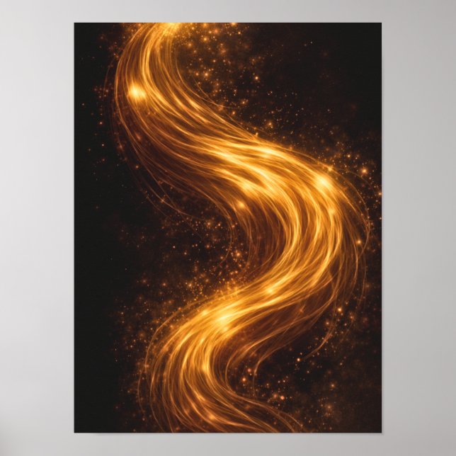 Poster Golden Flow Dark Abstract Wall Art – Luxury Gold  (Frente)