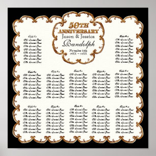 Poster Golden French Swirl 50th Reception Seating Chart