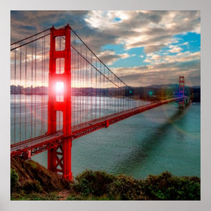 Pôster Golden gate bridge com o Sun que brilha