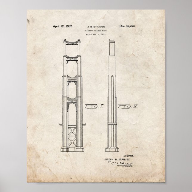 Pôster Golden Gate Bridge Patent - Old Look (Frente)