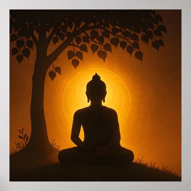 Poster Golden Glow Buddha Meditation - Bodhi Tree Enlight (Frente)