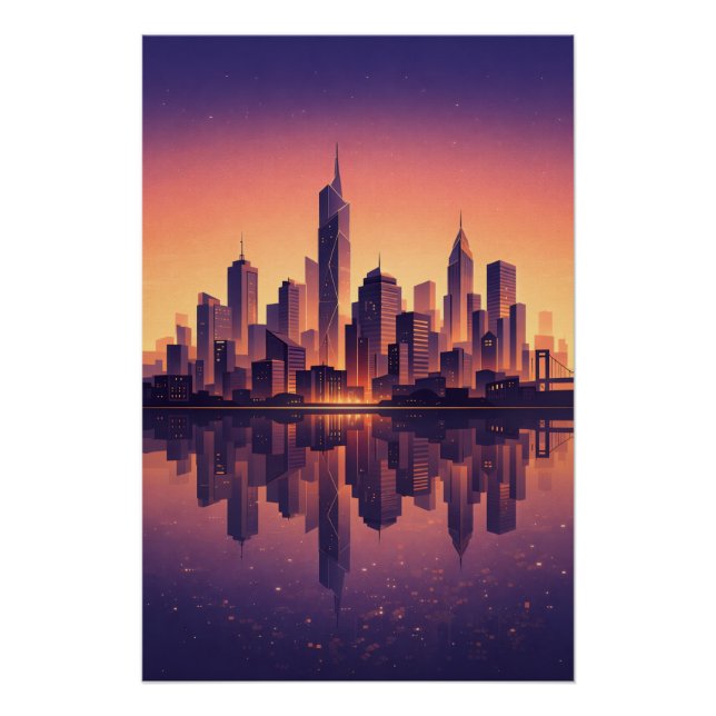 Pôster Golden Hour Modern City Skyline – Minimalist Urban (Frente)