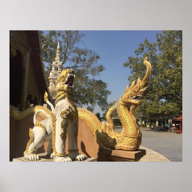 Pôster Golden Naga and White Dog ~ Chiang Mai, Thailand (Frente)