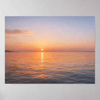 Poster Golden Ocean Sunset Horizon Calm Sea