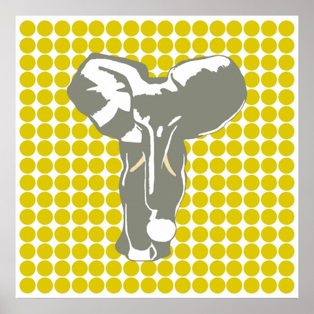 Pôster Golden Poppy Safari Dot with Pop Art Elephant (Frente)