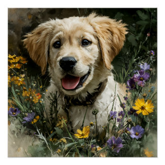 Pôster Golden Puppy Wildflower Joy