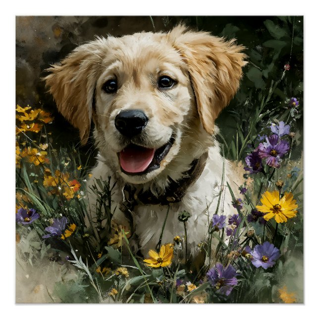 Pôster Golden Puppy Wildflower Joy (Frente)