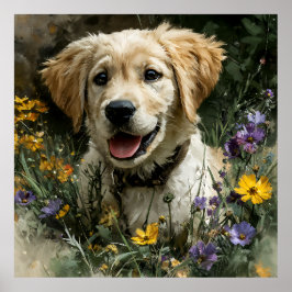 Poster Golden Puppy Wildflower Joy