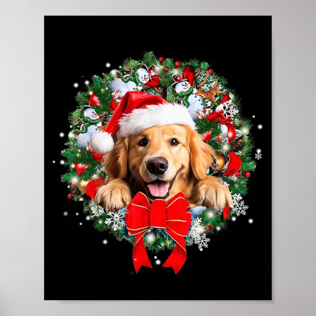 Poster Golden Retriever Christmas Wreath Decoration Xmas  (Frente)