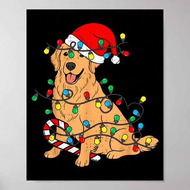 Poster Golden Retriever Dog Christmas Lights Xmas Pet Dog (Frente)