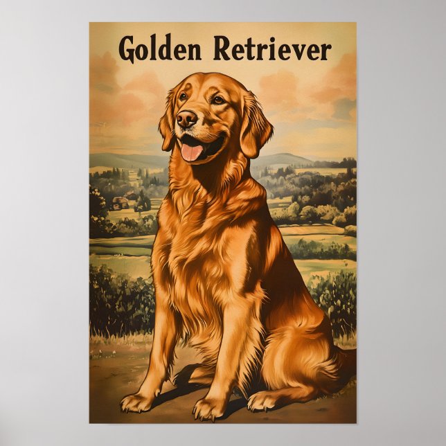 Poster Golden Retriever Dog Vintage Art (Frente)