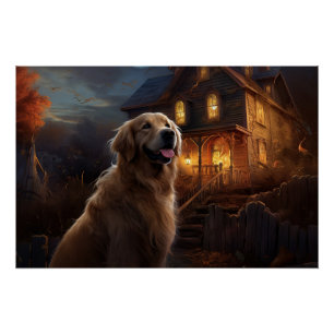 Pôster Golden Retriever Halloween Assustador