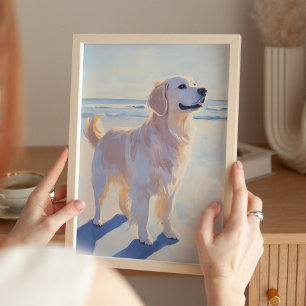 Poster Golden Retriever na Praia Arte Costeira Impressa