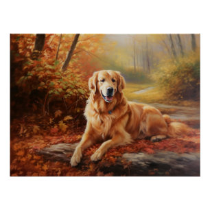 Pôster Golden Retriever no Outono Folhas Caídas Inspiram