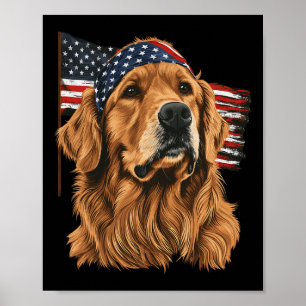 Poster Golden Retriever Patriótico 4 De Julho EUA América