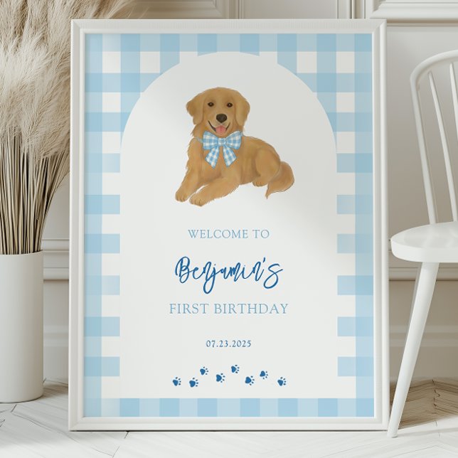 Poster Golden Retriever Puppy Birthday Party Welcome  (Criador carregado)