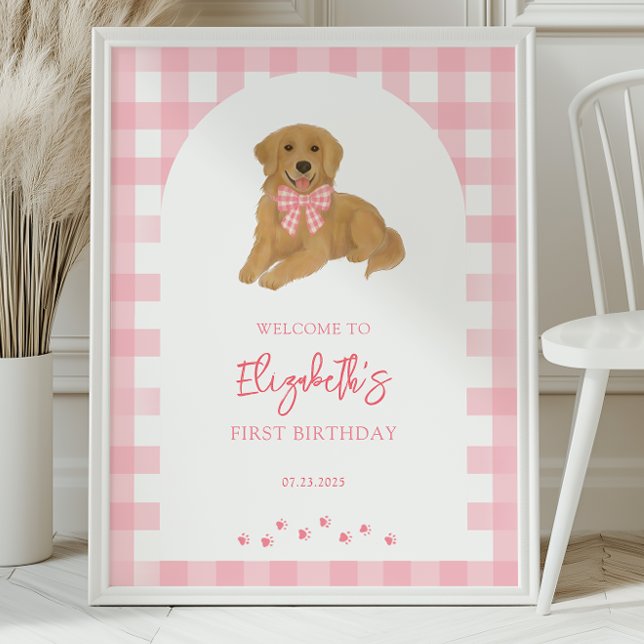 Poster Golden Retriever Puppy Birthday Party Welcome (Criador carregado)