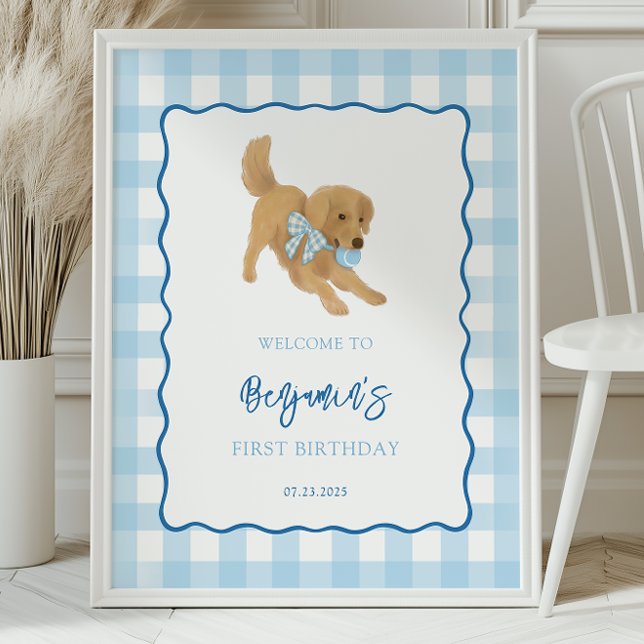 Poster Golden Retriever Puppy Birthday Party Welcome (Criador carregado)