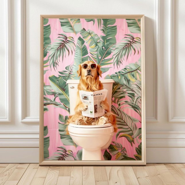 Poster Golden Retriever Reading on Toilet Bathroom Print, (Criador carregado)