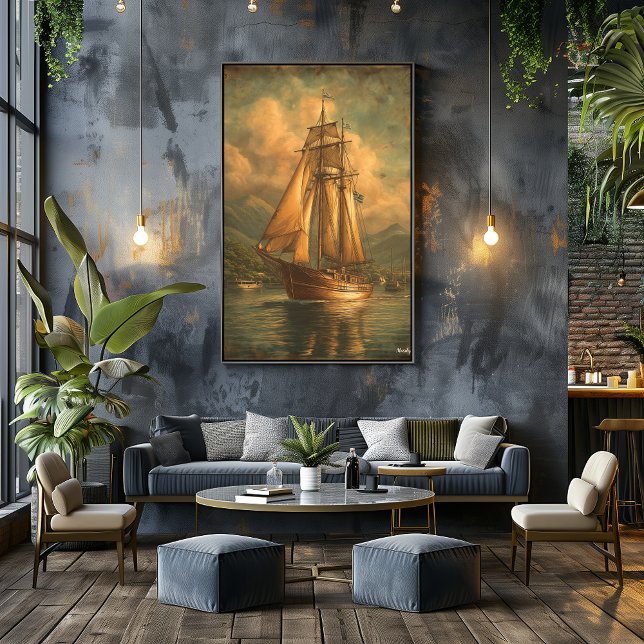 Poster Golden Sails — Classic Maritime Voyage (Criador carregado)